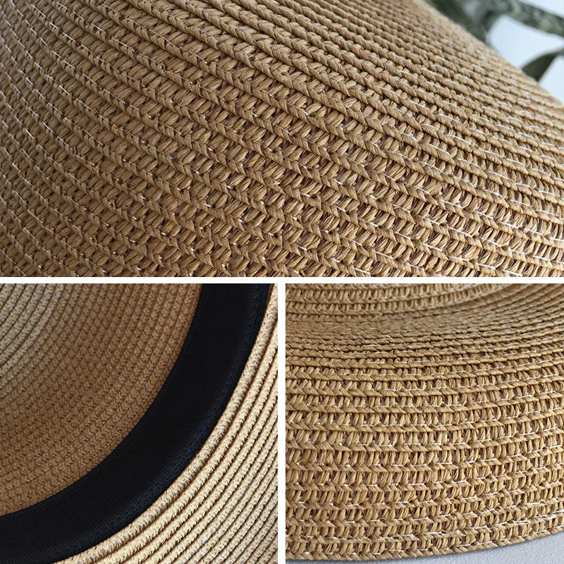 bell-shaped big brim hat vintage Audrey Hepburn straw hat sunken modelling tool  high pretend bility tourist beach atmosphere