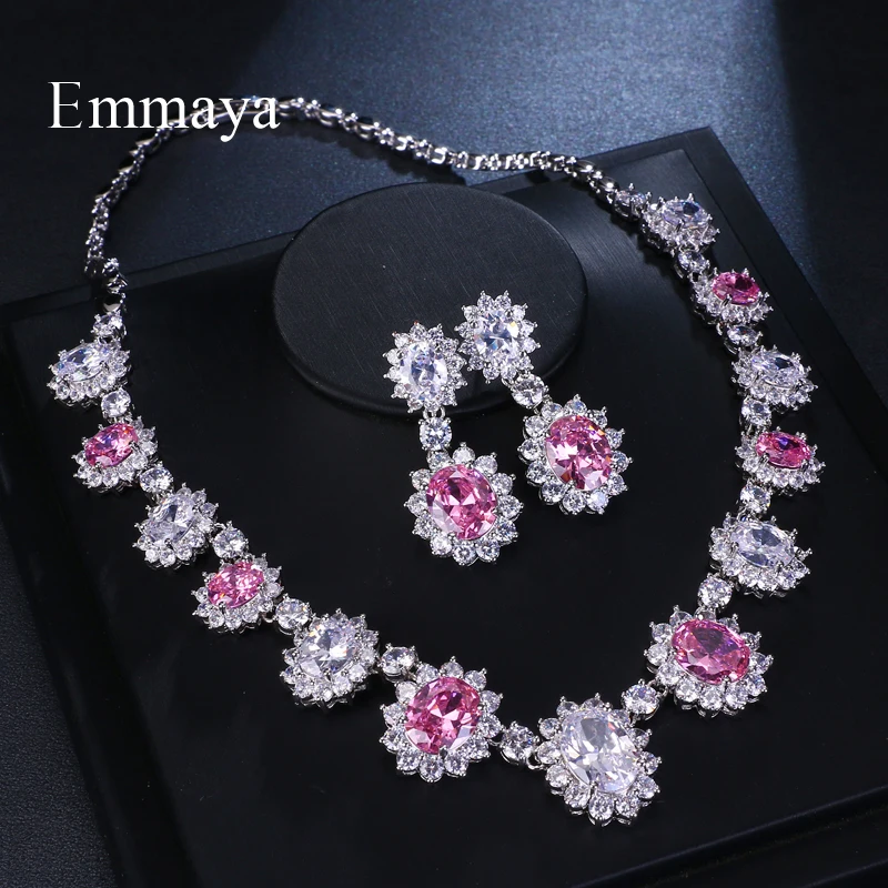 Emmaya Brand Fashion Luxury Cubic Zirconia Bridal Three Colors Jewelry Sets Oval Crystal Party Wedding Jewelry Necklace Sets