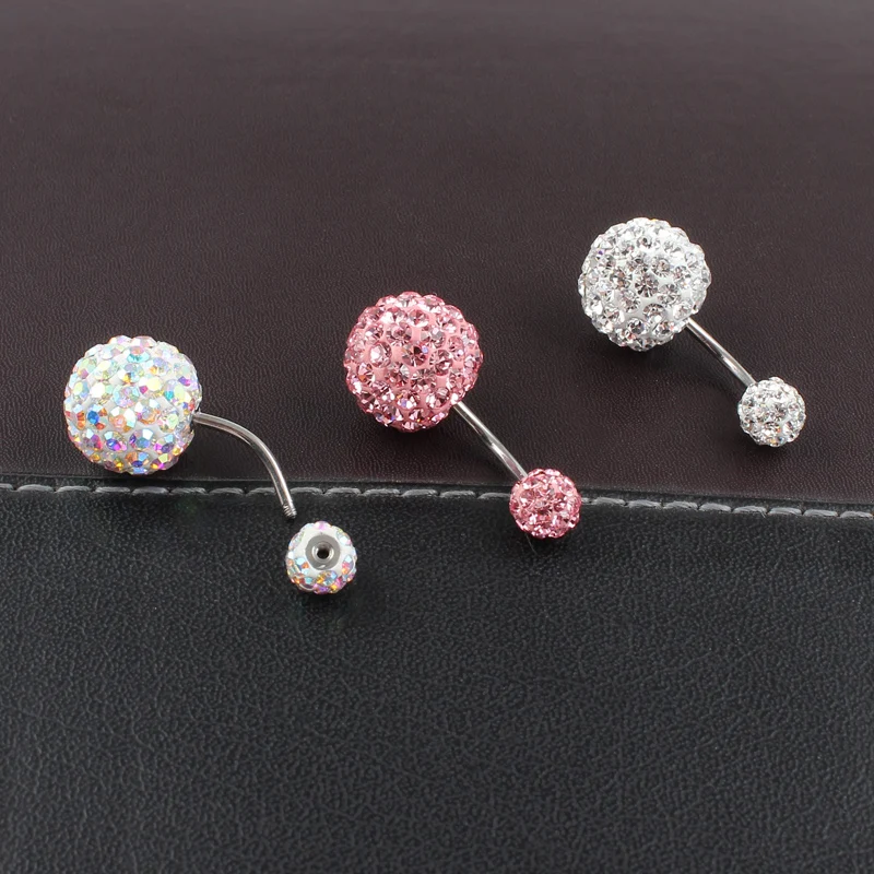 Belly ring 6/12mm ball 16G not allergic stainless steel piercing aurora white pink quality navel bar body jewelry Color mud ball