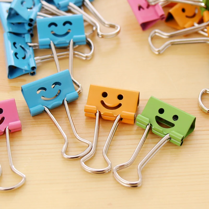 40 pcs/box 19mm Cartoon smiling face long tail clips folder smiling expression paper clips office supplies