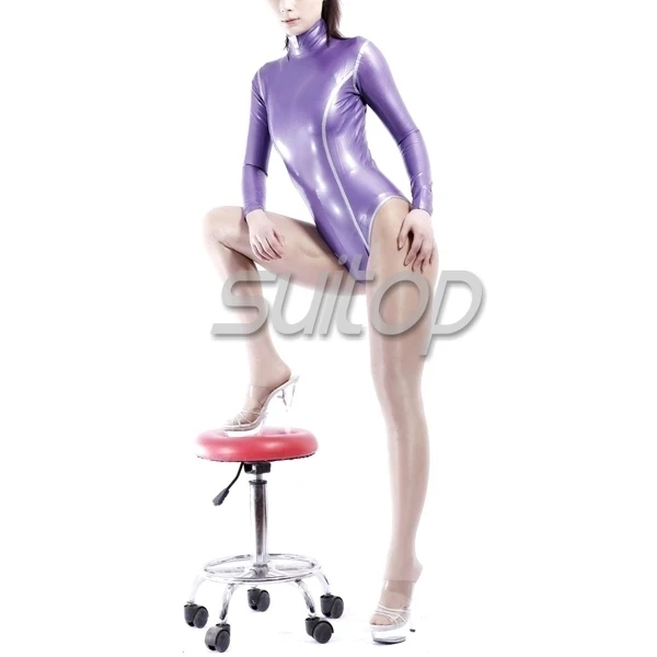 

Suitop latex bodysuit for women in metallic purple