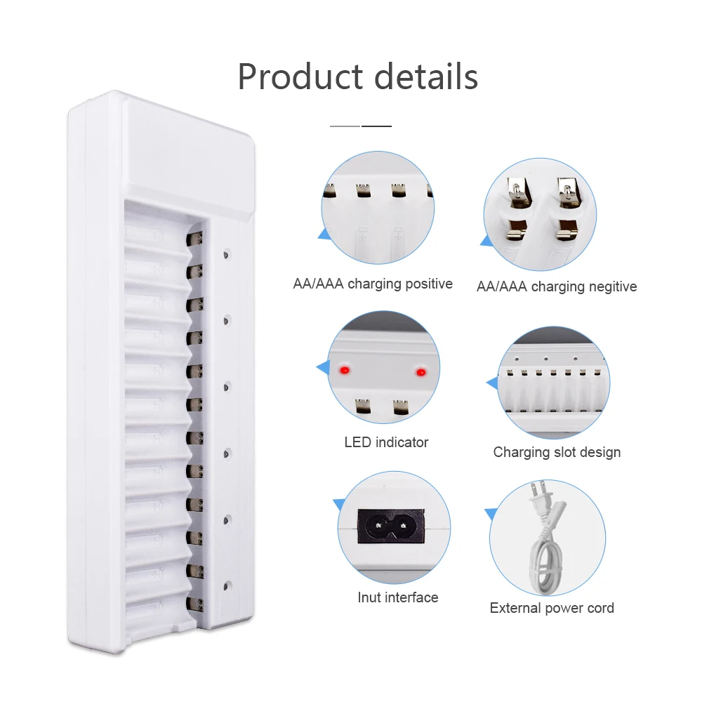 PALO 12 Khe Màn Hình Hiển Thị Đèn LED Thông Minh Sạc Pin Cho Pin AA/AAA Ni-CD Ni-MH 1.2V Pin Sạc + 12 Pin Sạc AA