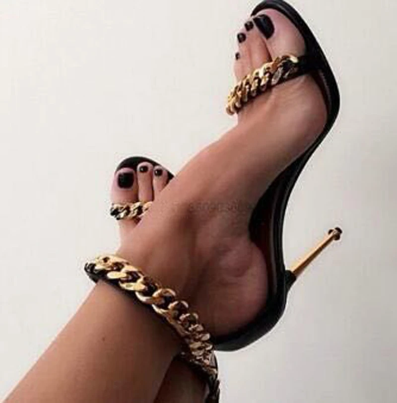 

New Design Gold Chain Design High Heel Sandals Ankle Gold Chain Wrap Stiletto Heel Sandals Formal Dress Shoes Evening Shoe