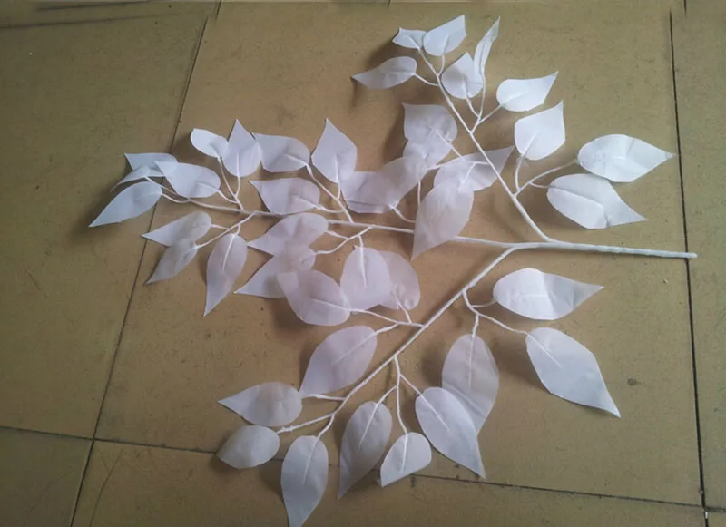 60pcs 55cm Length White Banyan Silk Artificial Tree Leaf Leaves Branch For Wedding Home Office Decoration