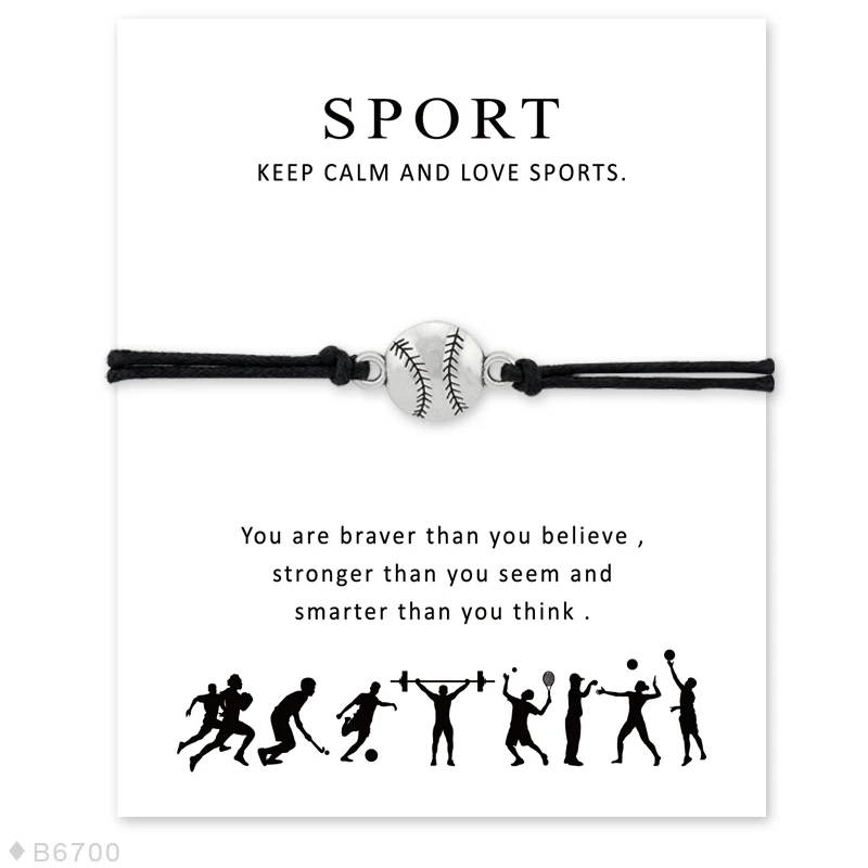 Field Ice Hockey Charm Card Bracelets Volleyball Baseball Softball Basketball Soccer Tennis Sports Jewelry Women Boy Men Gift