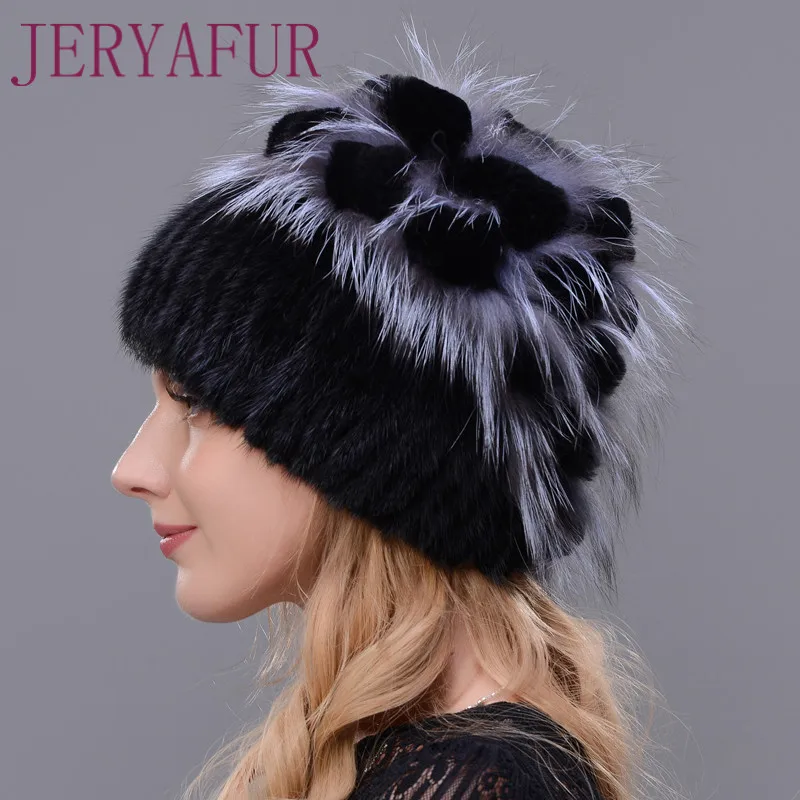 JERYAFUR Women\'s Fur Hat For Winter Naturally Rabbit Rex Fox Fur Hat Female Fur Headwear New Fashion Warm Cap