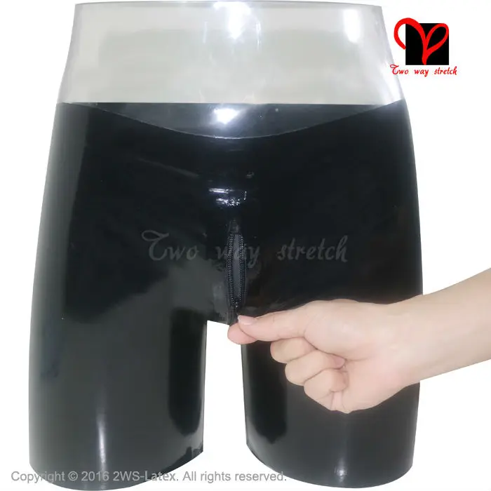 

Sexy Latex long leg boxer shorts Crotch Zipper Rubber underwear Hot Pants Gummi Bermuda Bottoms HotPants boyshorts KZ-029