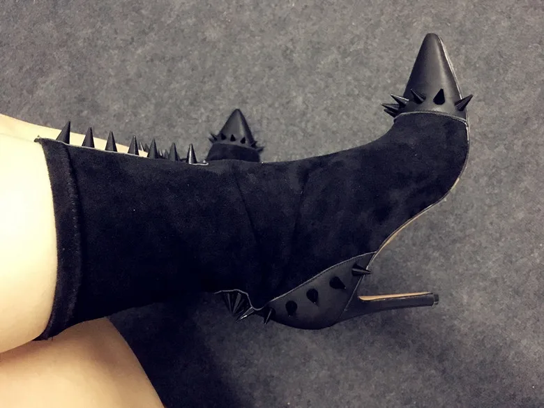 

Sestito New Ladies Fashion Patchwork Slip-on Ankle Boots Female Rivets Boots Women Brand Designer High Heels Dress Shoes