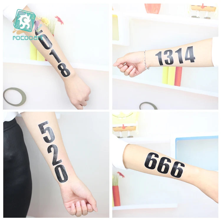 Rocooart CE Black Numbers Tattoo Face Taty Sport Fans Fake Tattoo Gym Match Tatuagem Children Fun Temporary Tattoo Sticker