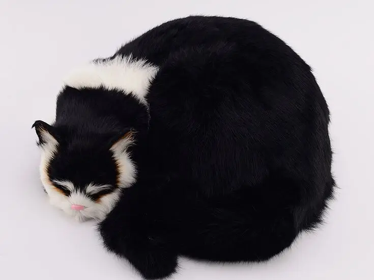 big simulation balck cat model plastic&fur sleeping cat toy home decoration gift about 29x31x10cm t3000