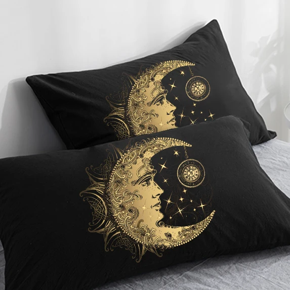 Custom Pillow Case Pillowcase 50x70 50x75 50x80 70x70 Decorative Pillow Cover moon and sun on Black Bedding Drop Shipping