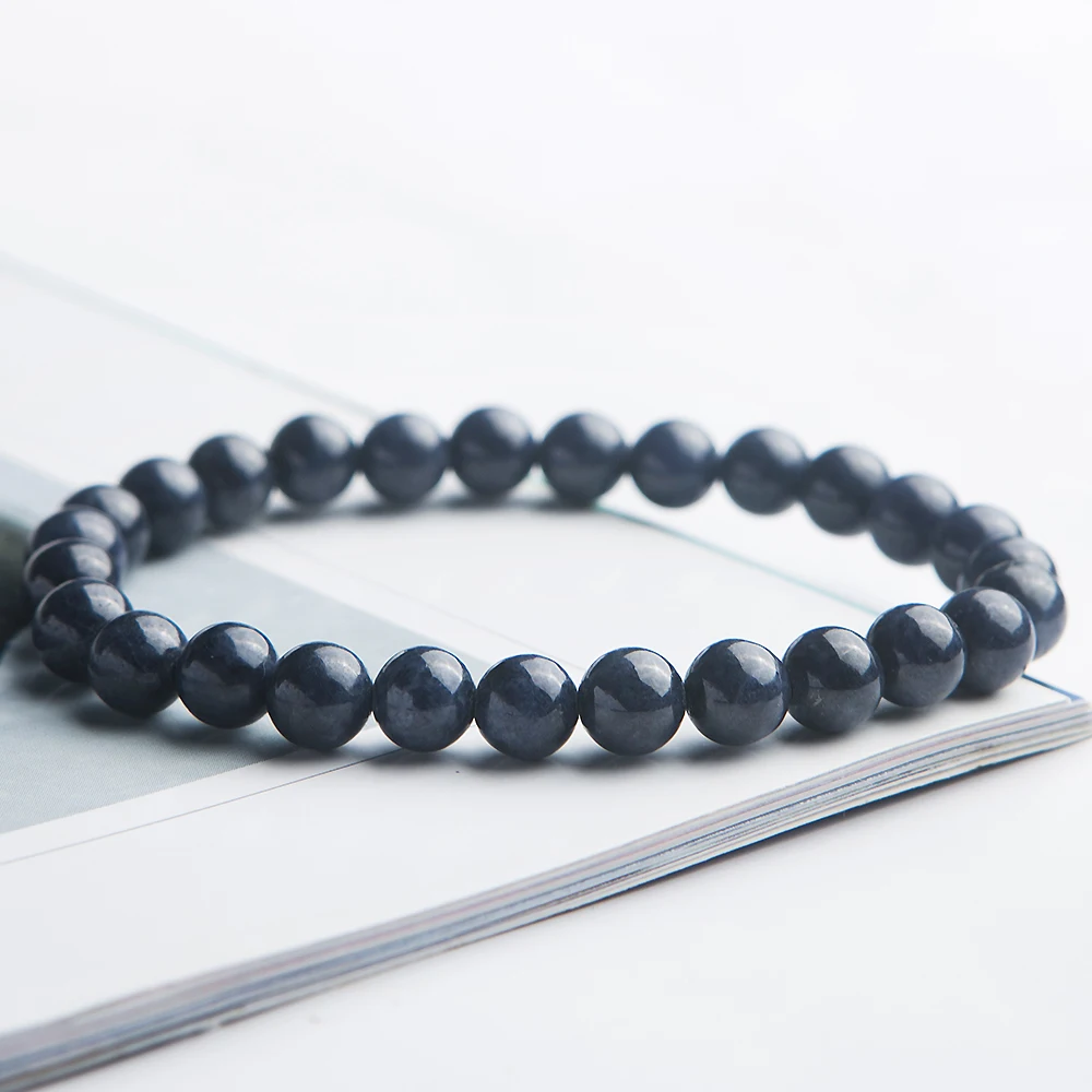 

Natural Blue Sapphire Gemstone Bracelets Stretch 8mm 7mm 6mm Crystal Round Beads Bracelet Women Man Stone Jewelry AAAAA