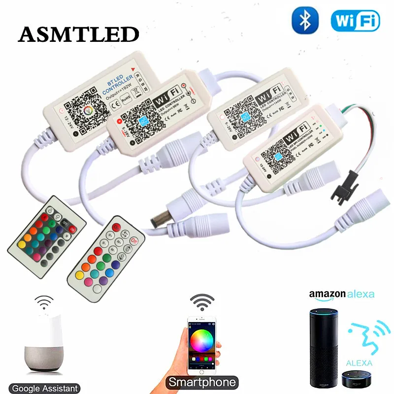 LED Bluetooth WiFi RGB Pixel Controller Mini DC12V With 24Key IR 21Key RF Remote Control For SMD 5050 RGBW WS2812 Strip Light