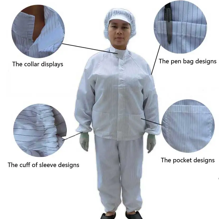 Anti Static Safety Shirt Cleanroom Suit Factory Protection Jumpsuit Work Cleanroom Workshop Laboratory Split Clothing Blue White