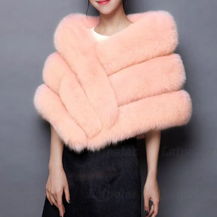 Women Bridal Shawl Faux Fur Coat Wedding Wrap Cape Coat Bridal Fur Shawl Cape Tops Women Winter Elegant Warm Fur Cloak