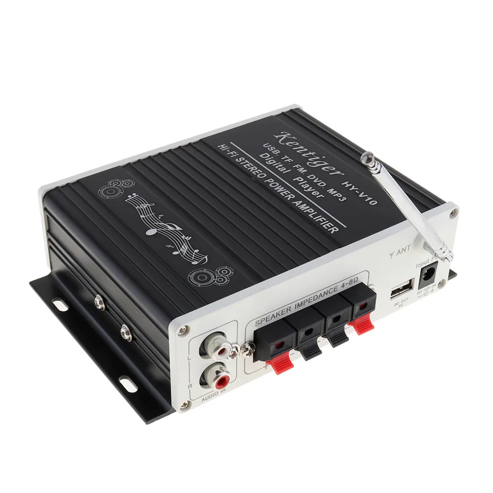 Kentiger DC12V 5A 20W x 2 2CH HI-FI Bluetooth Car Audio Power Amplifier FM Radio Player Support SD / USB / DVD / MP3 Input