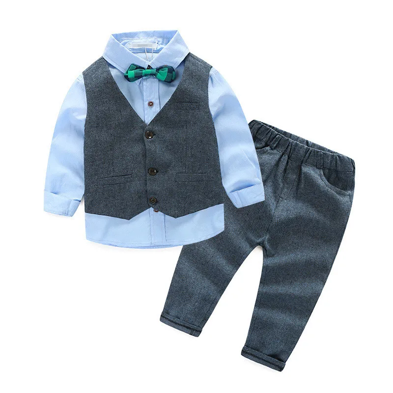 2-7Years Kids Boy Clothes Gentleman Vest Shirt Pant 3Pcs Set Children Baby Outfits Children Boys Wedding Party Costume A087