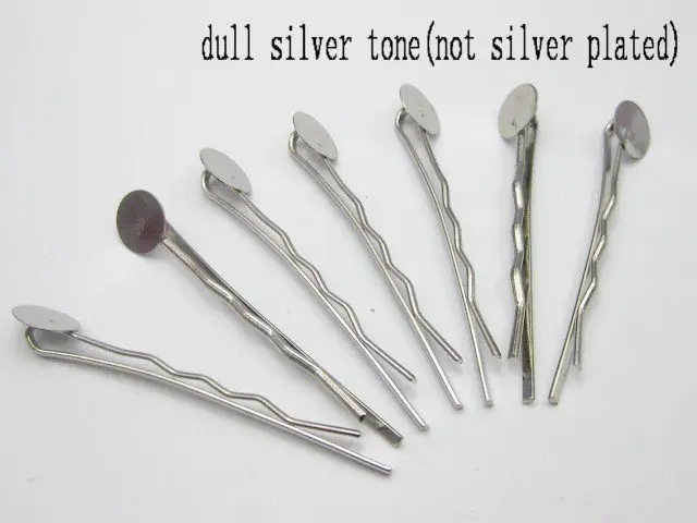 50  Silver-plate Tone Metal Bobby Hair Pin Clip with Pad