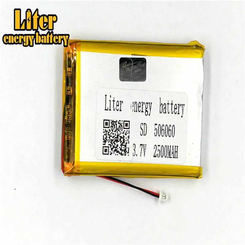 Conector de 2 pines de 1,0 MM, 3,7 V, 506060, 2500mah, batería de polímero de litio, libros electrónicos, GPS, PDA, máquinas recreativas, batería li-po