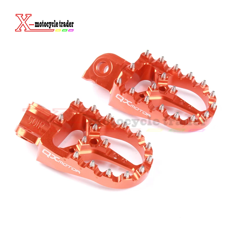 CNC orange Billet MX Foot Pegs Rests Pedals Footpegs For KTM SX SX-F EXC EXC-F Motorcycle Parts QXMOTOR Logo