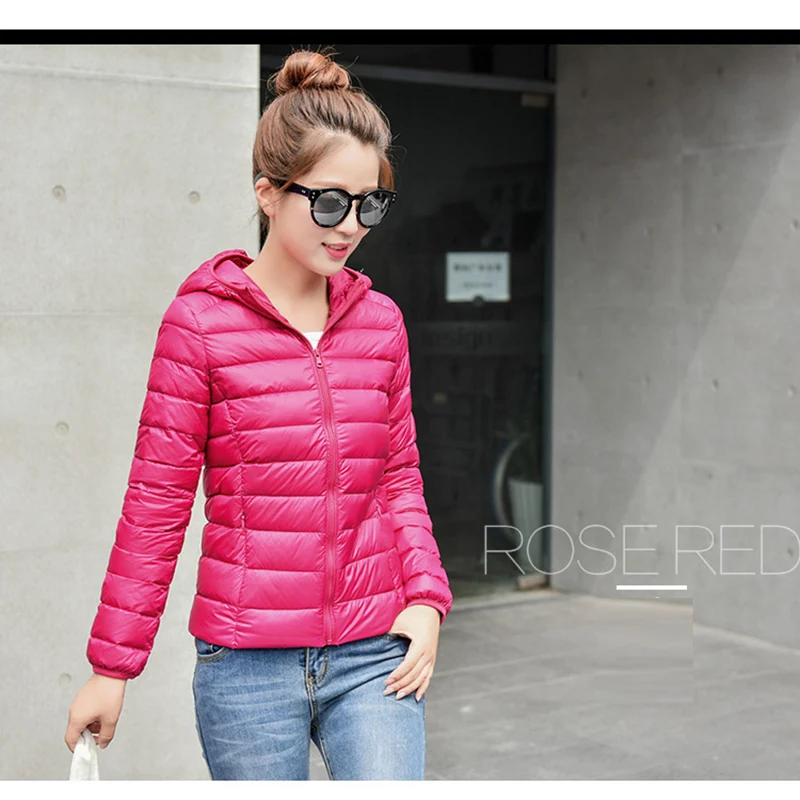 Winter Women Ultra Light Down Jacket Duck Down Hooded Jackets Long Sleeve Warm Slim Coat Parka Female Solid Portabl Outwear