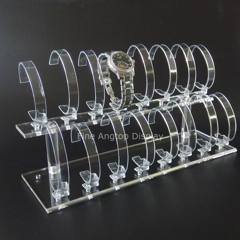 Removable 2 tier watch display stand holder clear plastic acrylic watch jewelry stand holder with 16 C holder