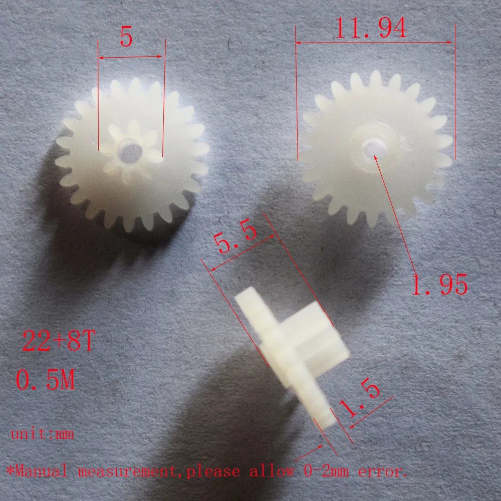 10/100pcs 22+8T 2mm hole plastic gear 0.5M OD 12+5mm dron rc car plane robot kids toys for boys diy baby accessories GP22082A