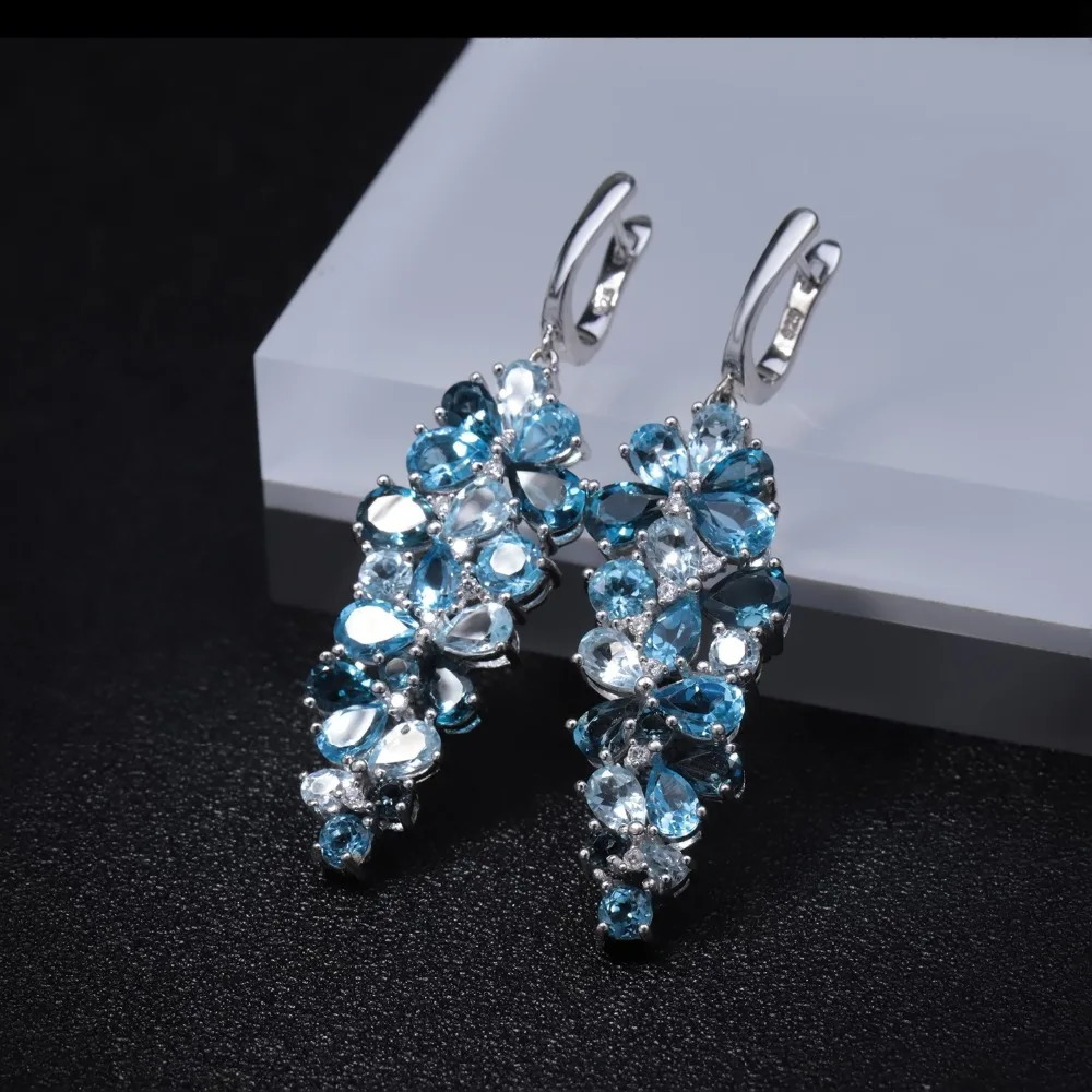 GEM\'S BALLET Natural London Blue Pure Topaz 925 sterling silver Drop Earrings Mix Gemstones Earrings Fashion Jewelry For Women
