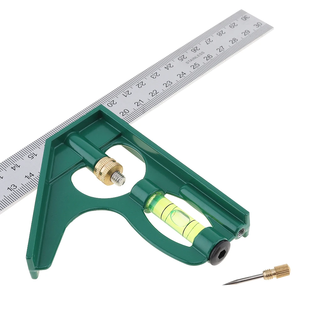 12 inch 300mm Adjustable Combination Square Angle Ruler 45 / 90 Degree with Bubble Level Multi-functional Measuring Tools