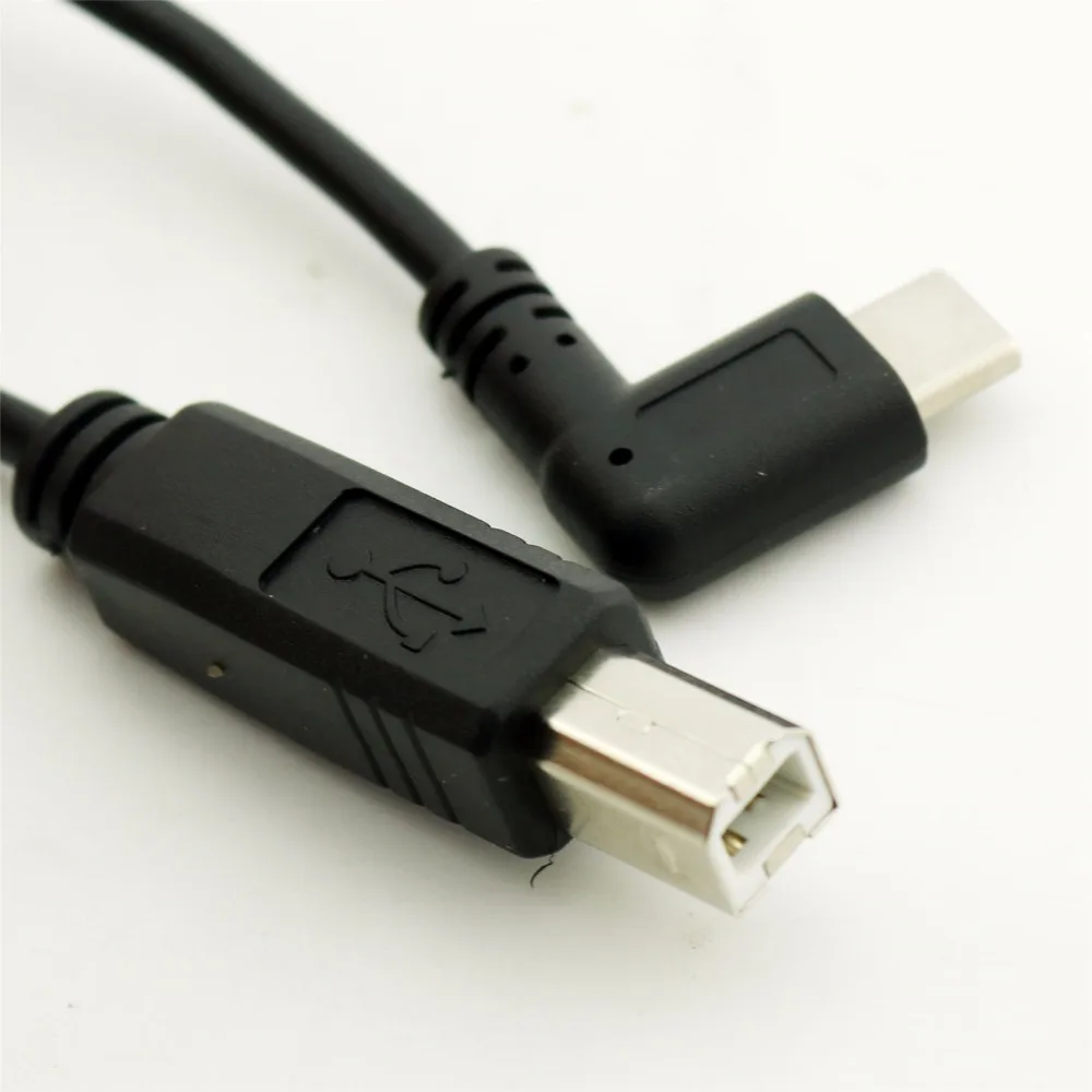 1 pcs USB Tipe C 3.1 Sudut Kanan Laki-laki untuk USB 2.0 B pria Data Sync Converter Adapter Kabel untuk Macbook Laptop Printer Scanner 50 cm