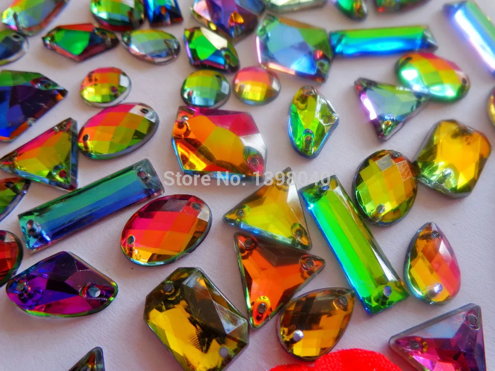 Dazzling  multi-colour crystal mixed Sew on  rhinestones accessory  beads gemstone strass    200pcs/bag