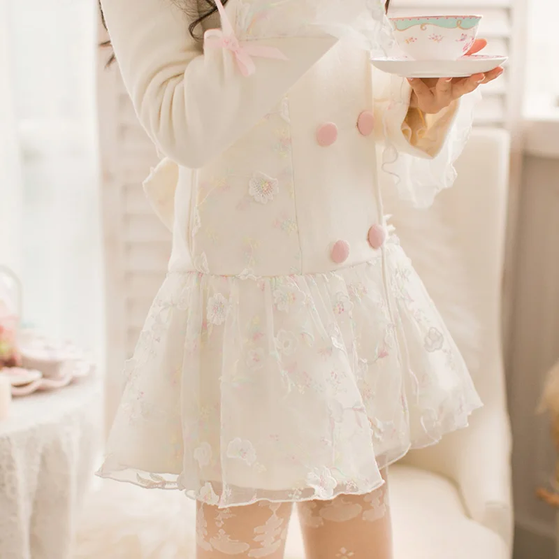 Princess sweet white coat Candy Rain bow decorazione ricamo doppiopetto risvolto applique design giapponese C16CD6221