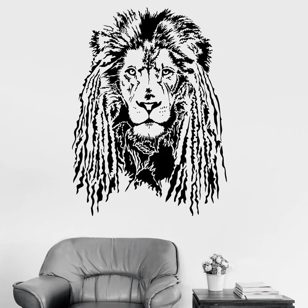 Lion Head with Dreadlocks Wall Decals Tribal Animals Art Stickers For Bedroom Home Decoration For Kids Room H443