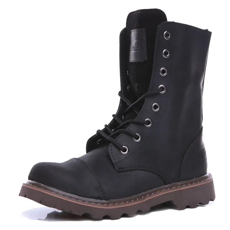 Salle de bain T! Bottes de moto mi-mollet en cuir véritable pour hommes, chaussures de sécurité au travail, Parker rond, bottes d\'équitation,