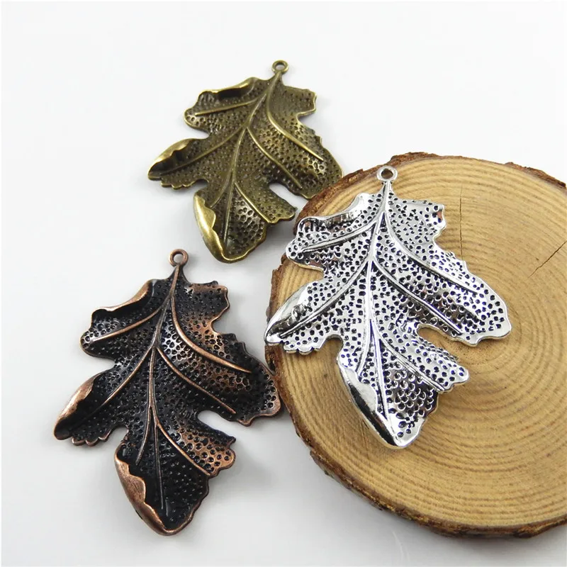 Julie Wange 3PCS Vintage Big Leaves Shape Charms Mixed Antique Colors Necklace Findings Jewelry Making Accessory