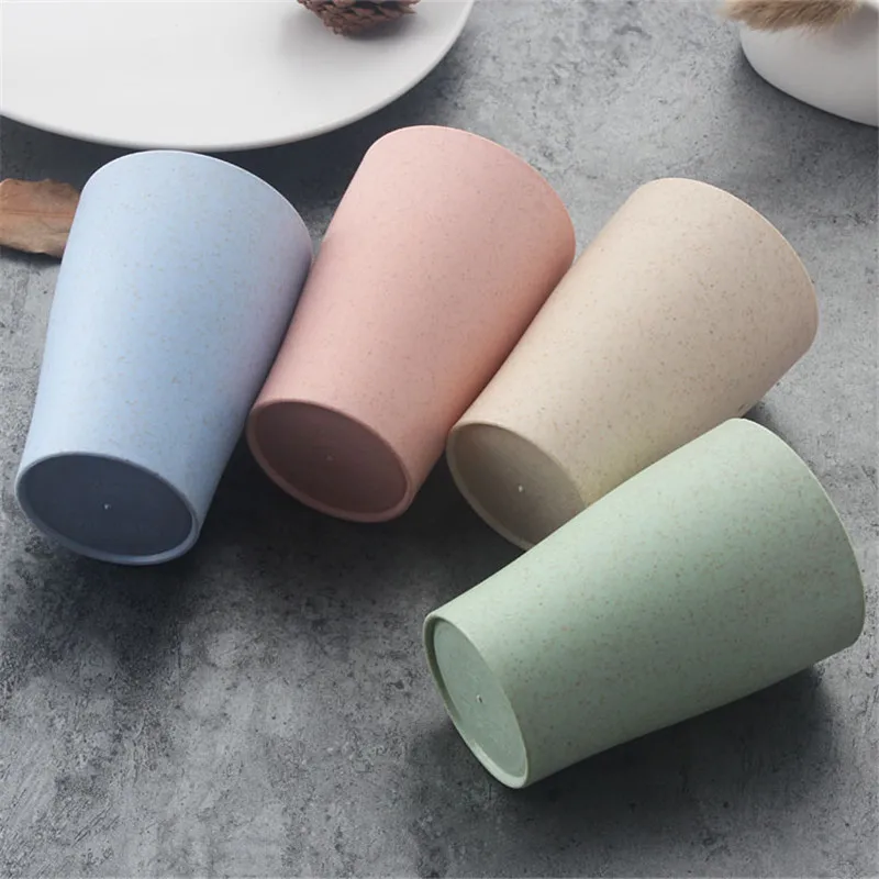 4PC/set Wheat Straw Cup Multi-Functional Cola Coffee Plastic Cup Drinking Cup Kids Cups Reusable Portable Tea Cups Gifts