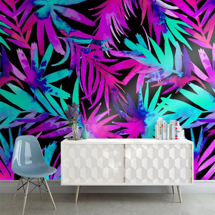 

beibehang Customized large wallpaper 3D Nordic minimalist colored tropical plants leaves background wall paper living room mural