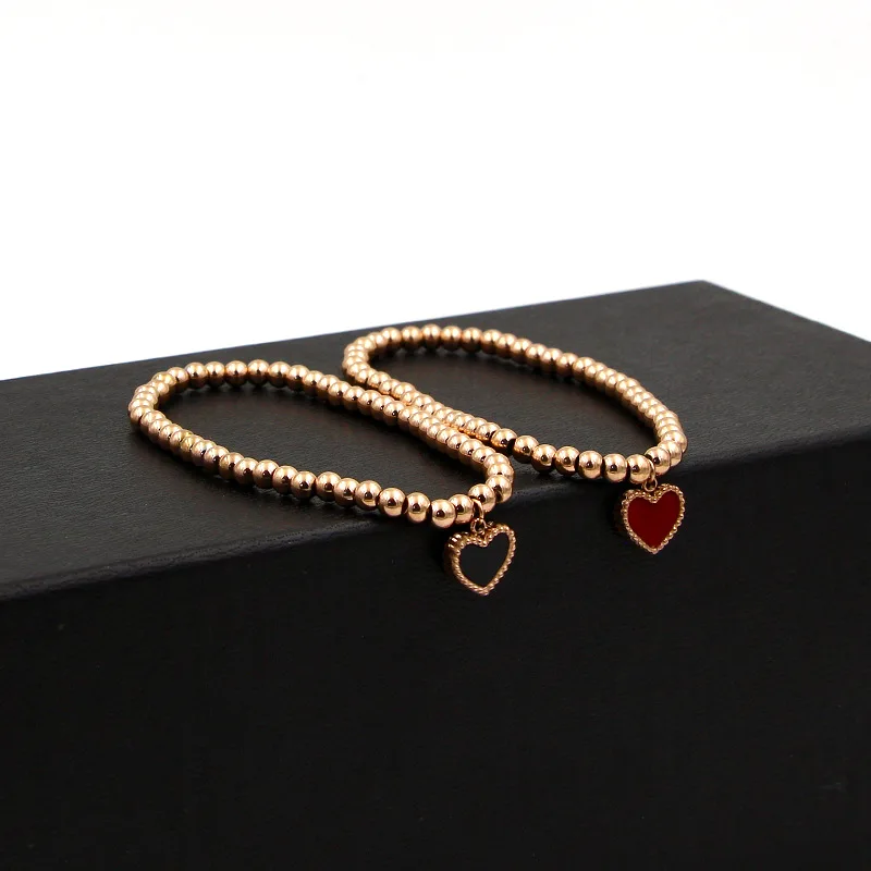 Fashion Lace Double - Sided Peach Heart Beads Elastic Rope Bracelet Rose Gold Color Bracelet For Women Jewelry