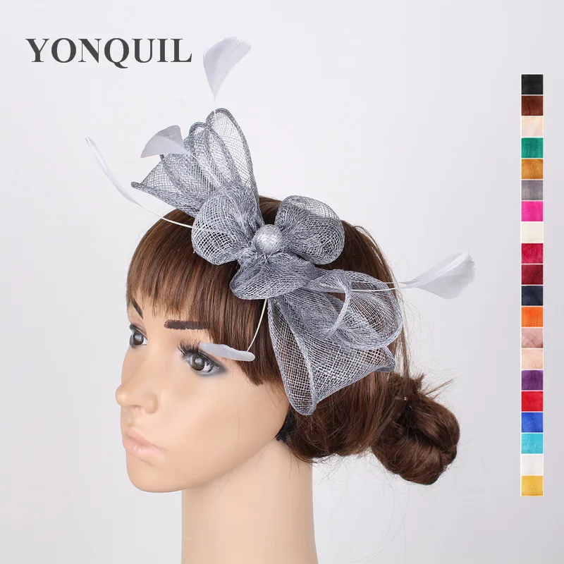 Grey Millinery Sinamay Fascinators Hair Accessories Clip Cocktail Hats Party Wedding Headwear Headbands 20Colors 6Pcs/Lot MSF266