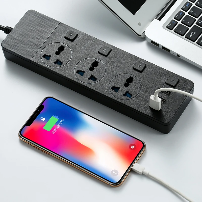 EU/UK /US Plug Power Streifen 3 USB Port Ladegerät Buchse, 3000WMultiple Tragbare Reise Stecker Adapter 2M Verlängerung Kabel Buchse