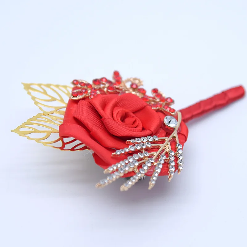 JaneVini – broche de boutonnière perlée pour homme, Corsage de mariage, chinois, rouge, feuille d'or, broche, costume, broche, 2019