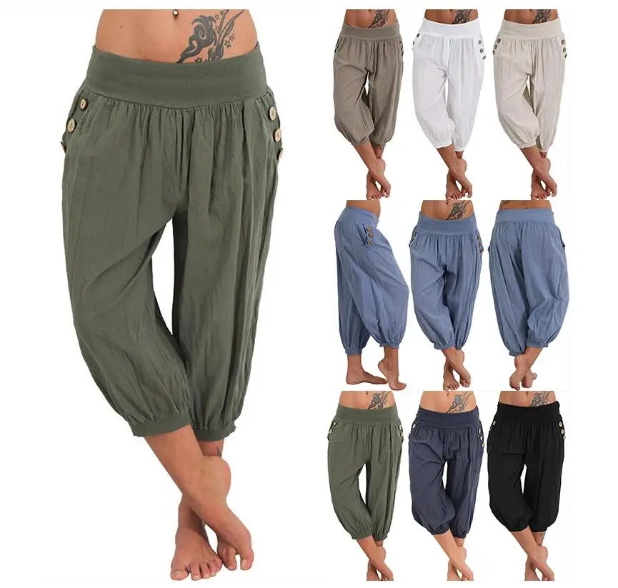 Womens Palazzo Harem 3/4 Pants leggings Baggy Aladdin Boho Hippy Trousers Cosplay Costume Panty