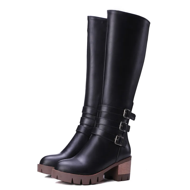 ASUMER big size 34-43 fashion knee boots round toe zip buckle square heel shoes woman autumn winter boots women high booties