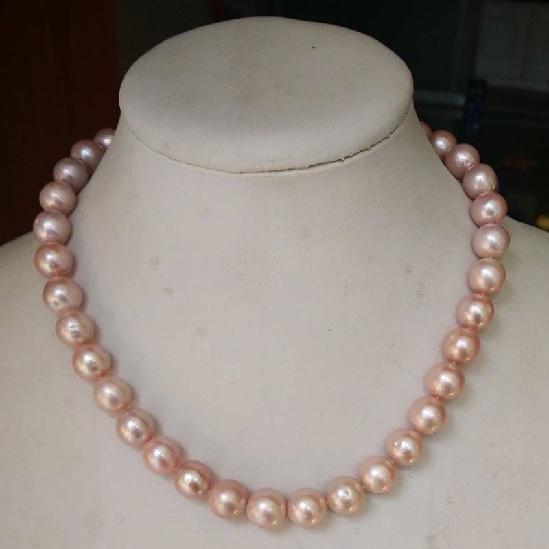 17 inches AA+ 11-12mm Natural Lavender Round Pearl Necklace