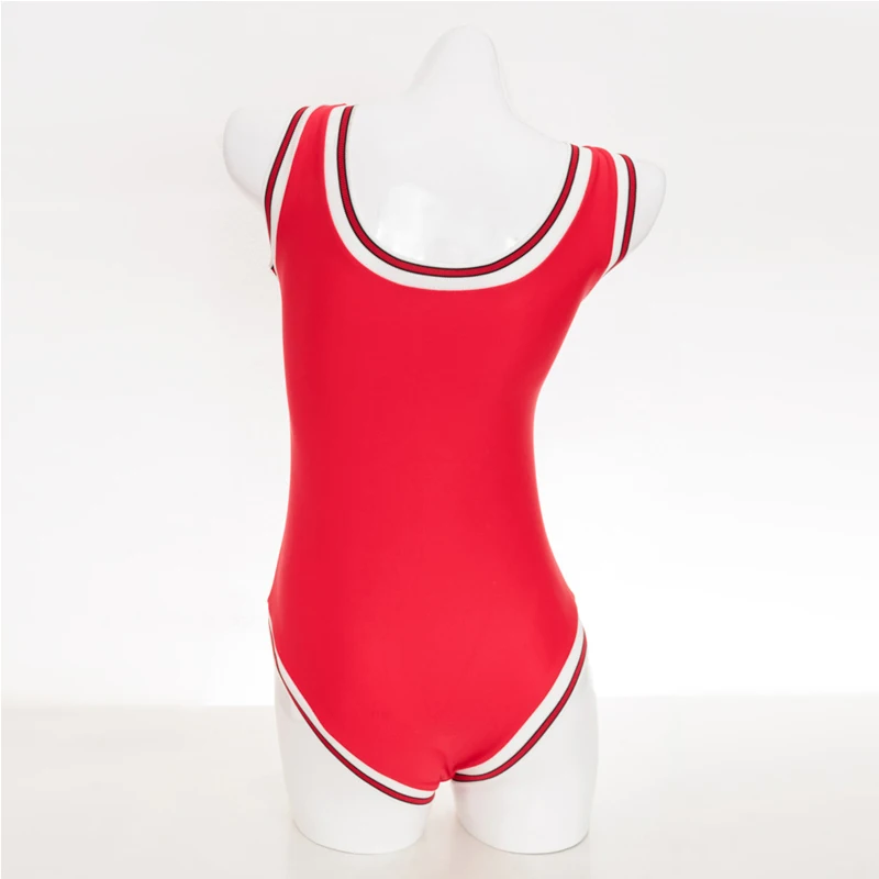 Letra impressa maiô de uma peça para mulheres, bodysuit de corte alto, sutiã acolchoado, swimwear esportivo sexy, beachwear, maiô, vermelho