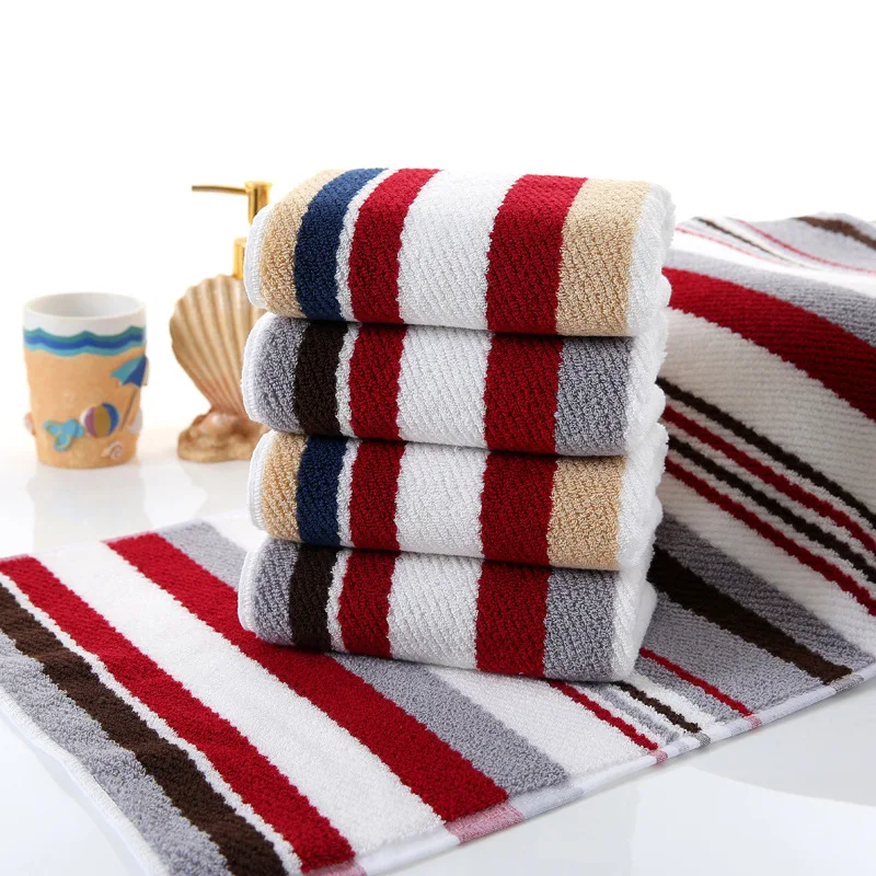 Drop ship Color stripe Face Towel 100% Cotton 34 * 74cm Soft Towel Terry Absorbent washcloths Home Kitchen Tea Towels 2pcs