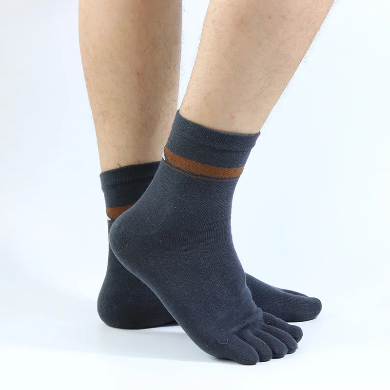 

5 Pairs Male Cotton 5 Toe Socks Striped Men's Five Finger Socks Dress Crew Men's Socks