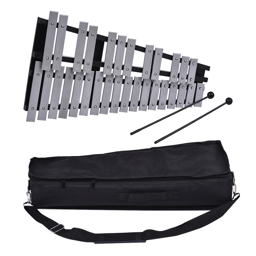 30 Note Glockenspiel Xylophone Wooden Frame Aluminum Bars Educational Percussion Instrument with Carrying Bag