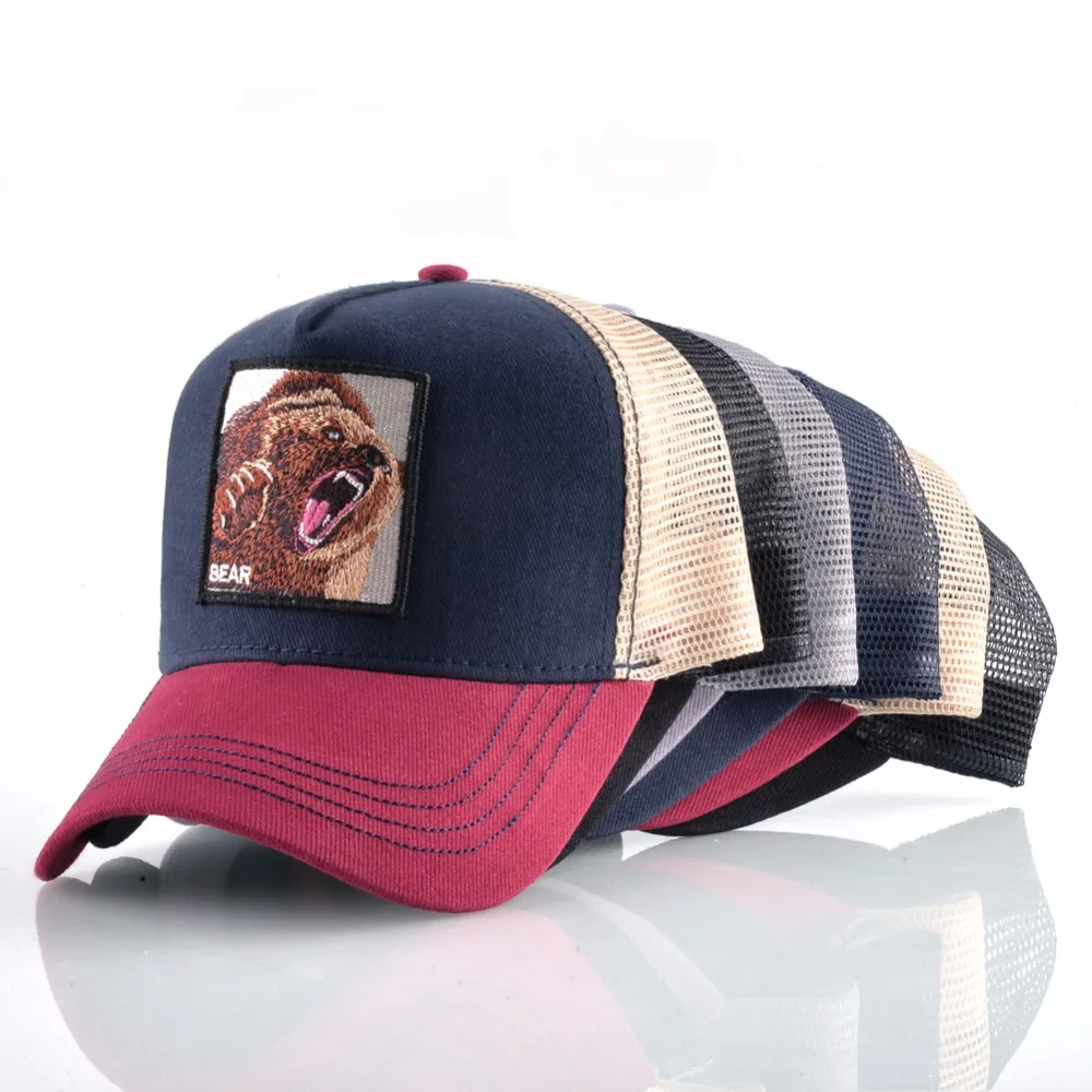 Summer Snapback Mesh Baseball Cap Men Fashion Bear Embroidery Hip Hop Hat Women Outdoor Cotton Breathable Bone Trucker Gorras