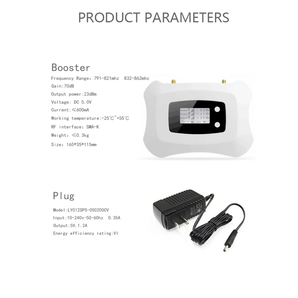 4G LTE 800mhz B20 Cell Phone Signal Booster LTE Cellular Amplifier LCD Display 70dB Gain N Type Mobile Phone Repeater